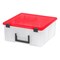 IRIS USA 26.7qt Portable Divider Holiday Storage Bin, Ornament Storage Box, 4-Compartment Container Tote, Clear/Red